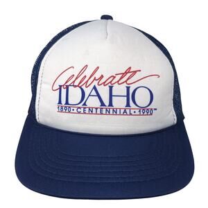 Celebrate Idaho 1890 Centennial 1990 Trucker Hat Blue OS Adjustable Mesh Back